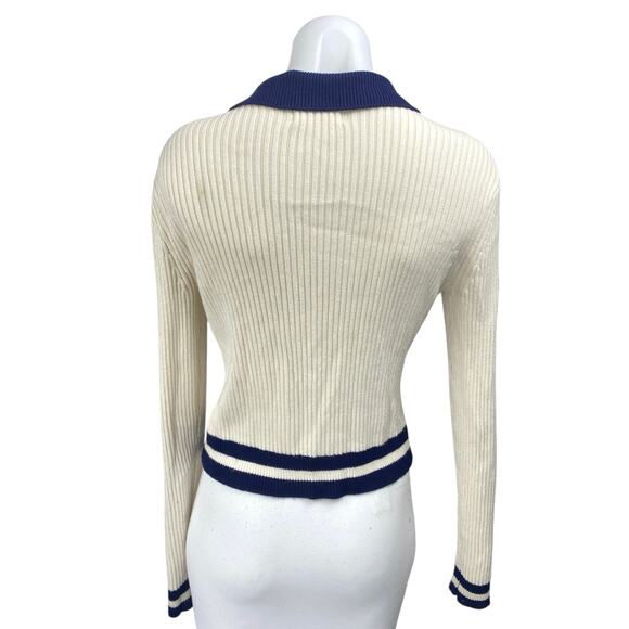 Anthropologie Cream Rib Knit Collar Button Down Long Sleeve Polo Sweater Top XS - Picture 2 of 4
